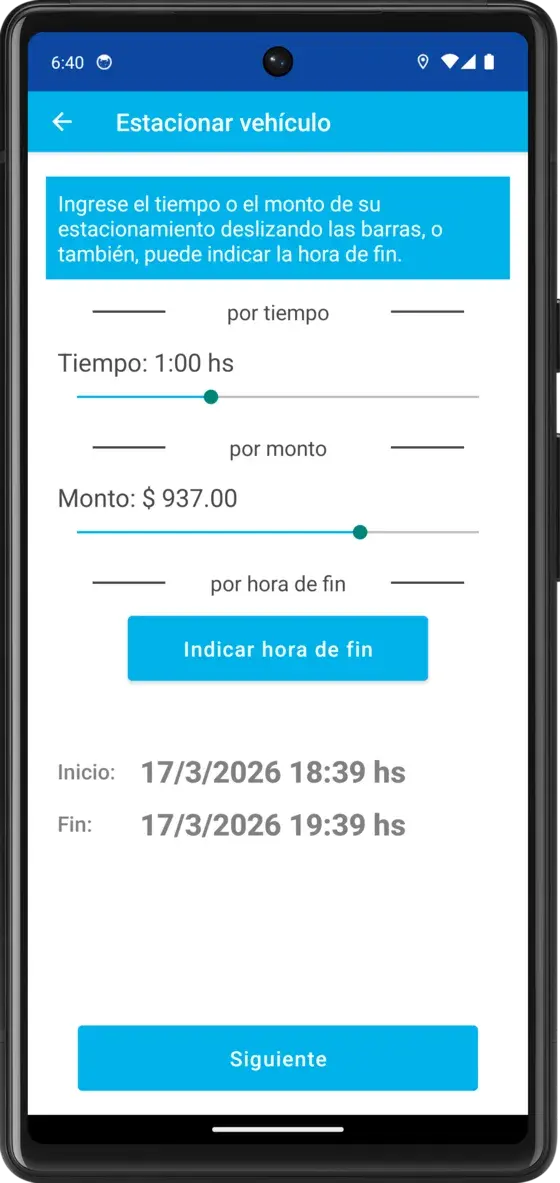 App Movil-TR: el conductor elige cuánto tiempo estacionar o cuánto pagar deslizando una barra