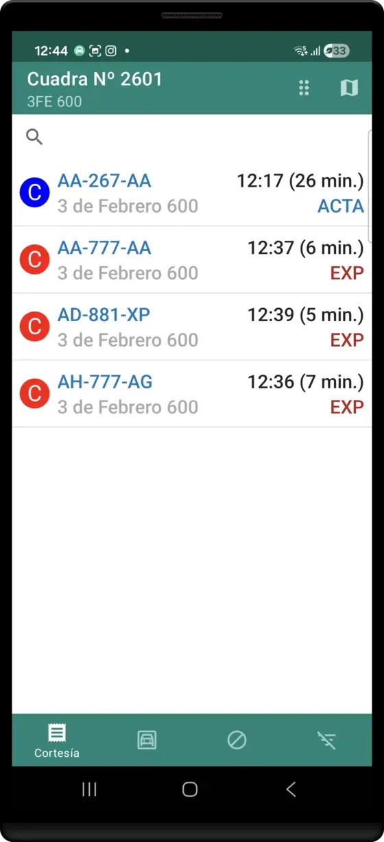 App de inspectores con el estado de los vehículos de una cuadra